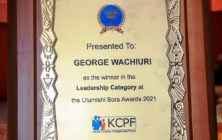 Utumishi Bora Award for Winner in the Leadership Category presented to Optiven Limited CEO George Wachiuri